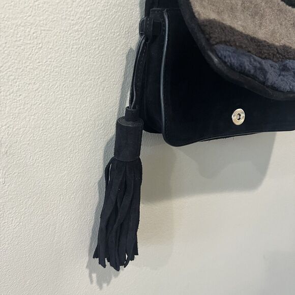All Saints Purse Bando Shoulder Crossbody Shearling Bag Colorblock‎ Tassel - Picture 3 of 9